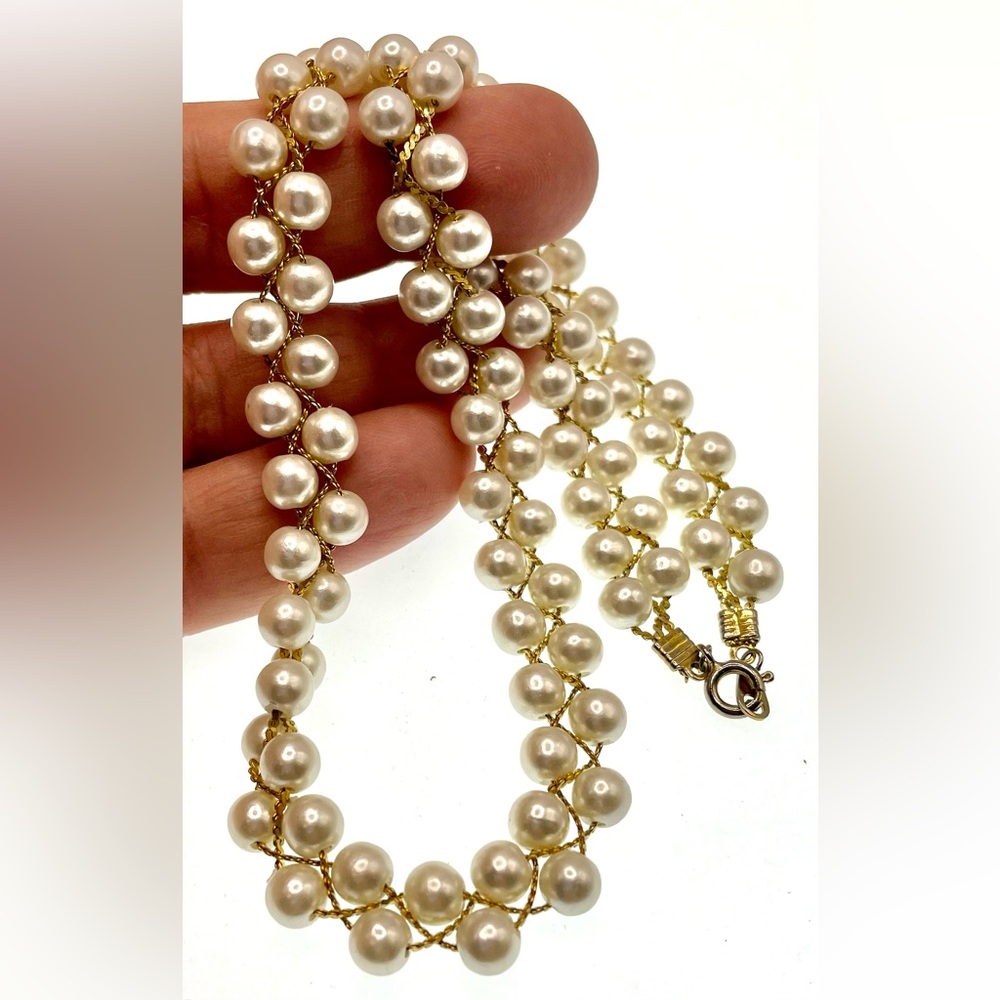 3 for $30 Vintage Gold Tone MultiStrand Braided Faux Pearl Necklace